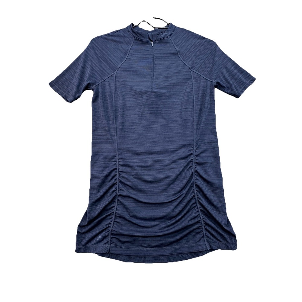 Athleta Shirt Women Small Tall Navy Blue 1/4 Zip‎ Short Sleeve Pullover